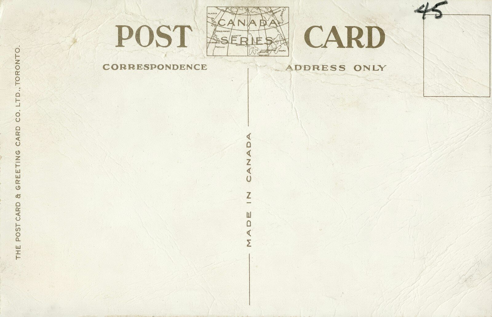 Vintage postcard with "post card" and "canada" stamp
